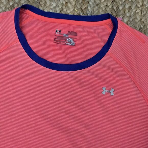 UNDER ARMOUR Womens HeatGear Striped Printed Shirt Coral XL - Picture 3 of 5